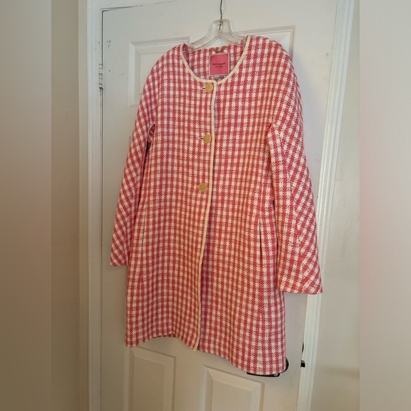Kate Spade Gingham Tweed A-Line Button Front Collarless Coat Jacket - Picture 8 of 8